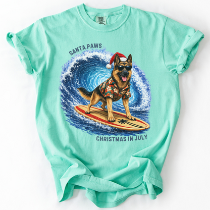 Christmas in July Gift for German Shepherd Lovers, Santa Paws Beach Shirt