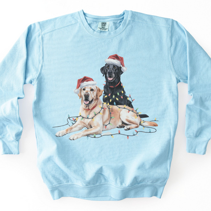 Black and Yellow Labradors Christmas Lights Sweatshirt