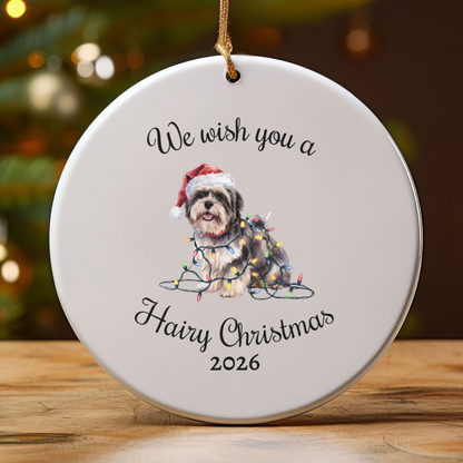 Christmas Lhasa Apso Ornament, Christmas Lights Dog Keepsake