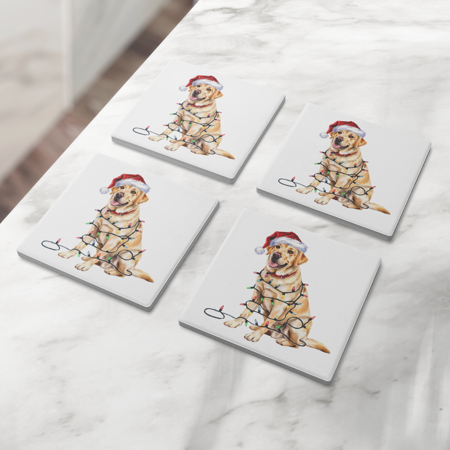 Personalized Yellow Lab Dog Christmas Lights Coasters