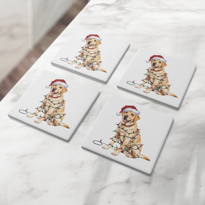 Personalized Yellow Lab Dog Christmas Lights Coasters