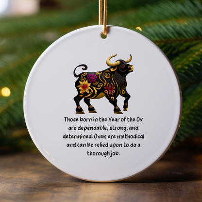 Chinese Zodiac Ox Ornament, Year of the Ox Horoscope Gift for Lunar New Year