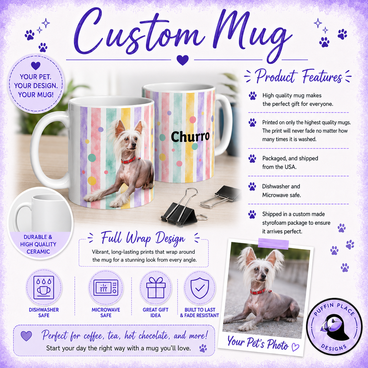 Personalized Dog Photo Mug Custom Pet Name Gift for Dog Moms and Dads