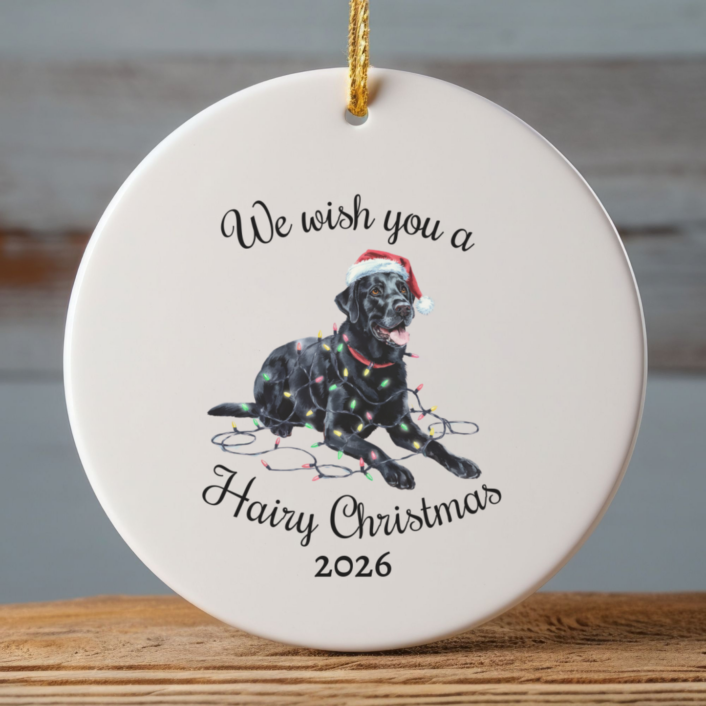 Christmas Black Labrador Ornament, Christmas Lights Dog Keepsake