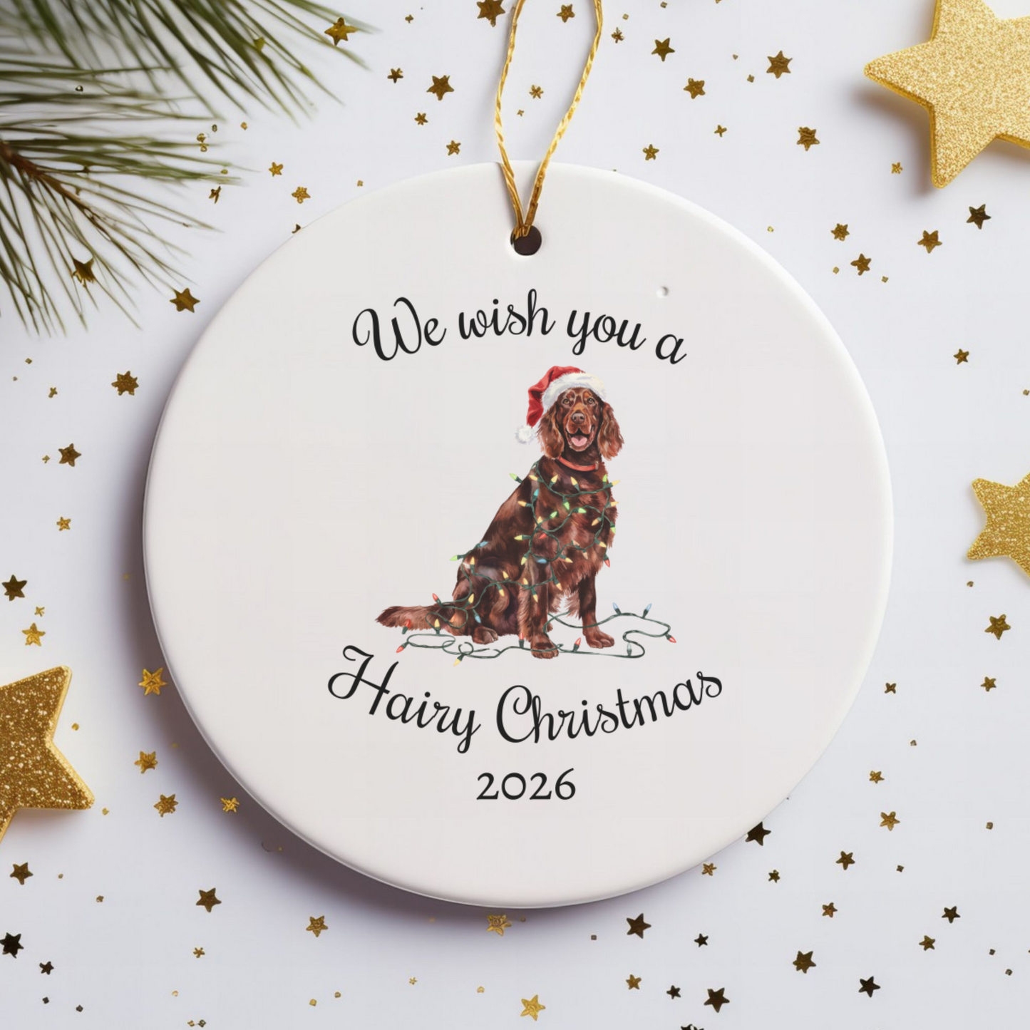 Christmas Irish Setter Ornament, Christmas Lights Dog Keepsake