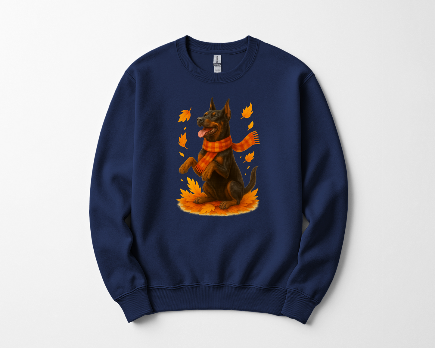 Doberman Autumn Sweater, Dog Lover Fall Apparel, Cozy Pet Sweatshirt Gift, Autumn Dog Fashion