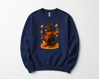 Doberman Autumn Sweater, Dog Lover Fall Apparel, Cozy Pet Sweatshirt Gift, Autumn Dog Fashion