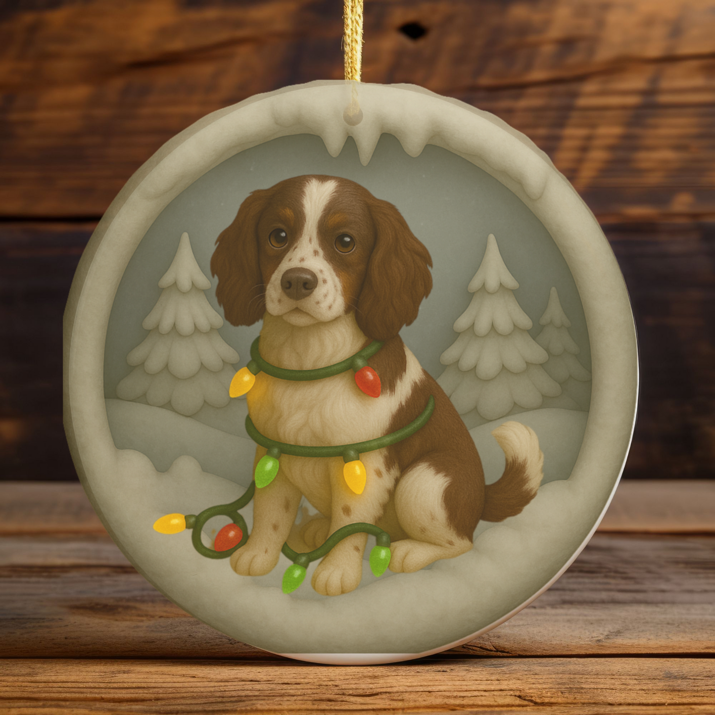 Personalized Springer Spaniel Christmas Ornament, 3D Clay-Style Dog Keepsake with Lights
