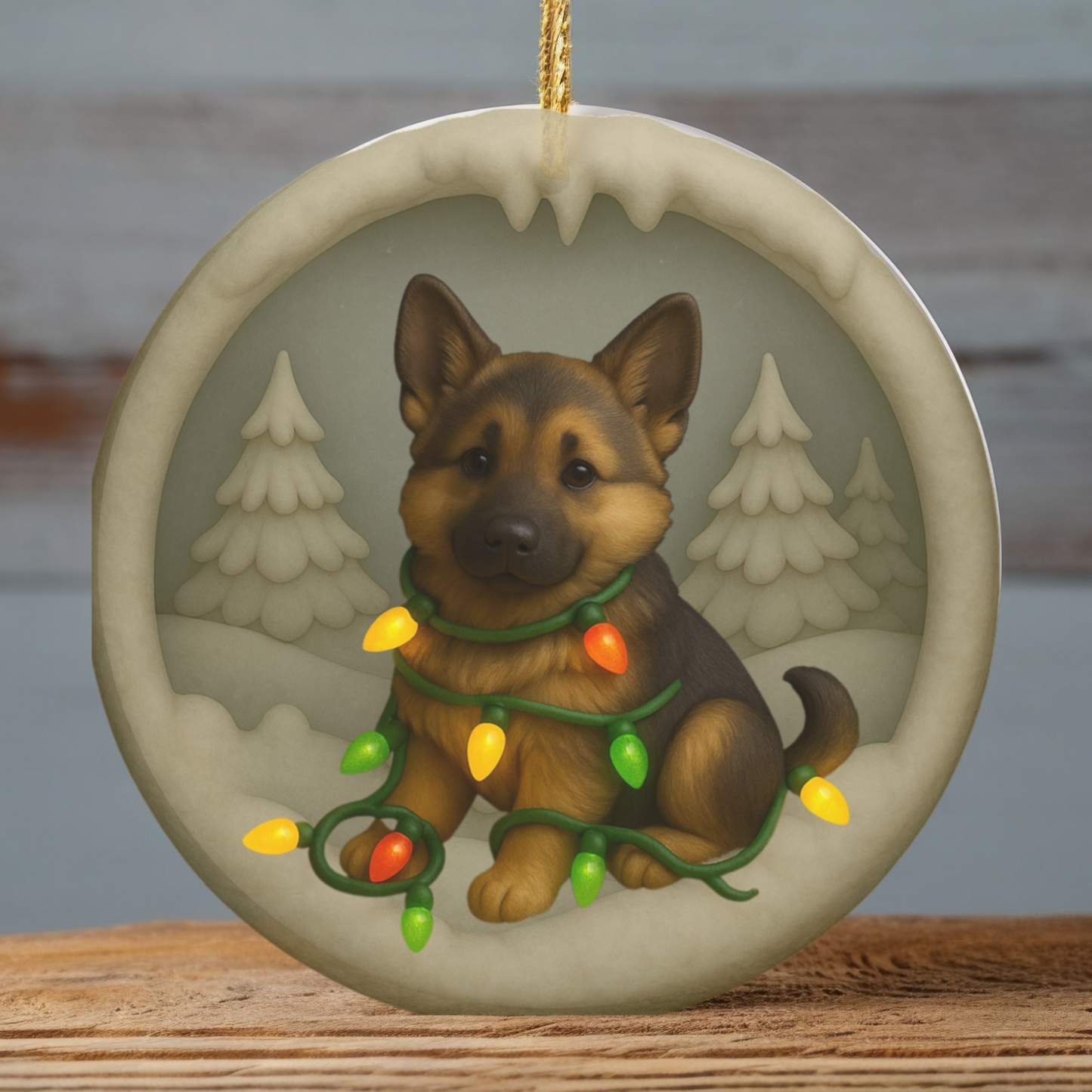 Personalized German Shepherd Christmas Ornament, 3D Clay-Style Dog Keepsake with Lights