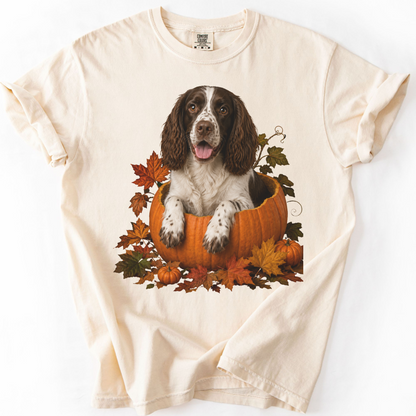 English Springer Spaniel in Pumpkin Fall Shirt, Cute Autumn Dog Tee for Spaniel Lovers