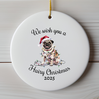 Load image into Gallery viewer, Christmas Tan Pug Ornament, Pug Mom, Christmas Lights Dog Keepsake
