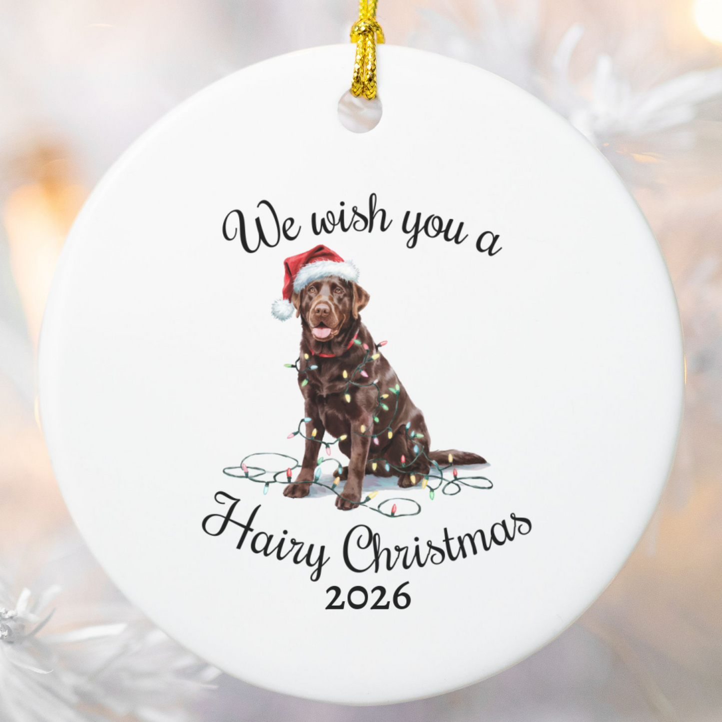 Christmas Chocolate Labrador Ornament, Christmas Lights Dog Keepsake