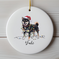 Load image into Gallery viewer, Personalized Black Shiba Inu Ornament, Custom Dog Lover Gift
