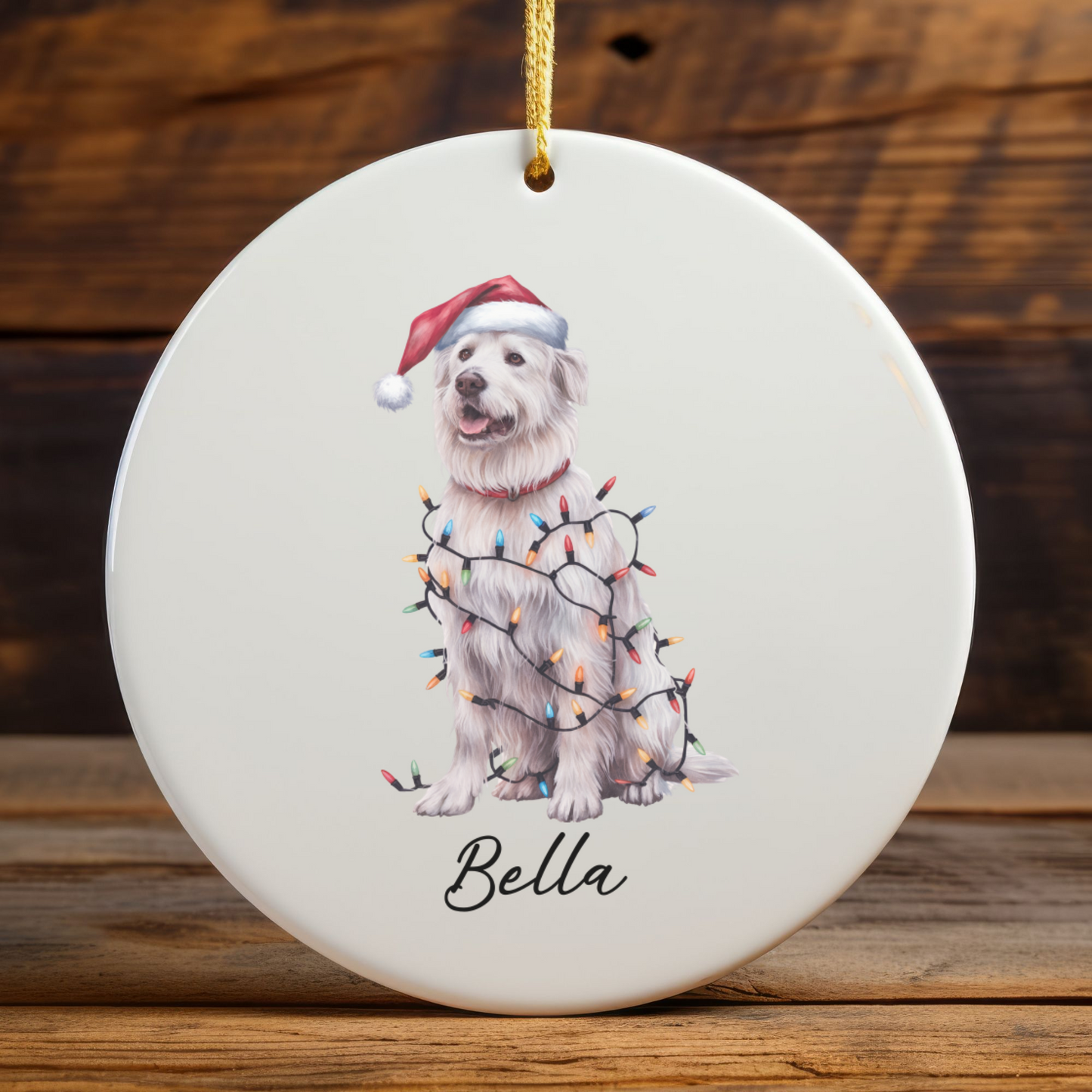 Personalized Kuvasz Dog Ornament: Ceramic Pet Christmas Keepsake with Lights