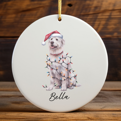 Personalized Kuvasz Dog Ornament: Ceramic Pet Christmas Keepsake with Lights