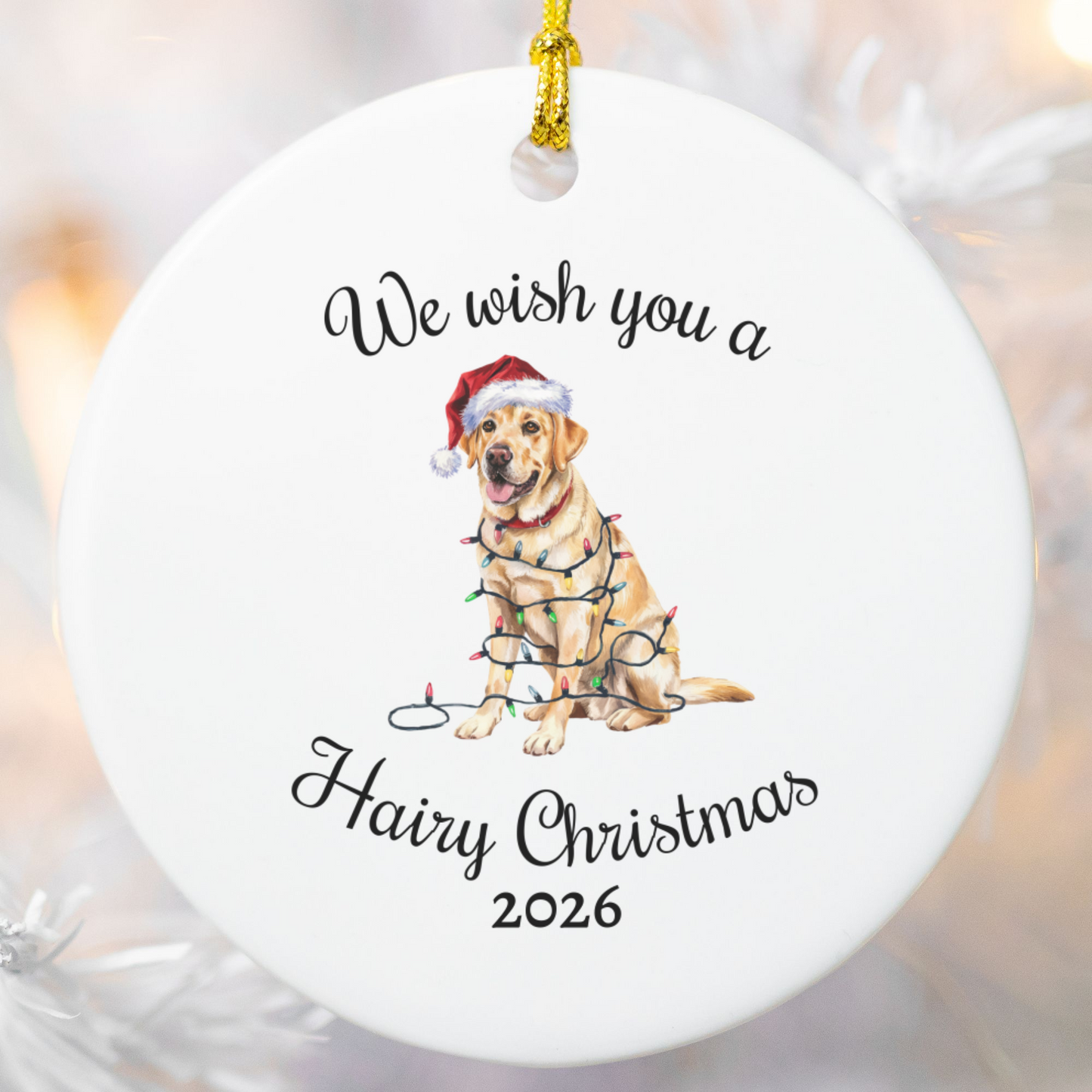 Christmas Yellow Labrador Ornament, Christmas Lights Dog Keepsake