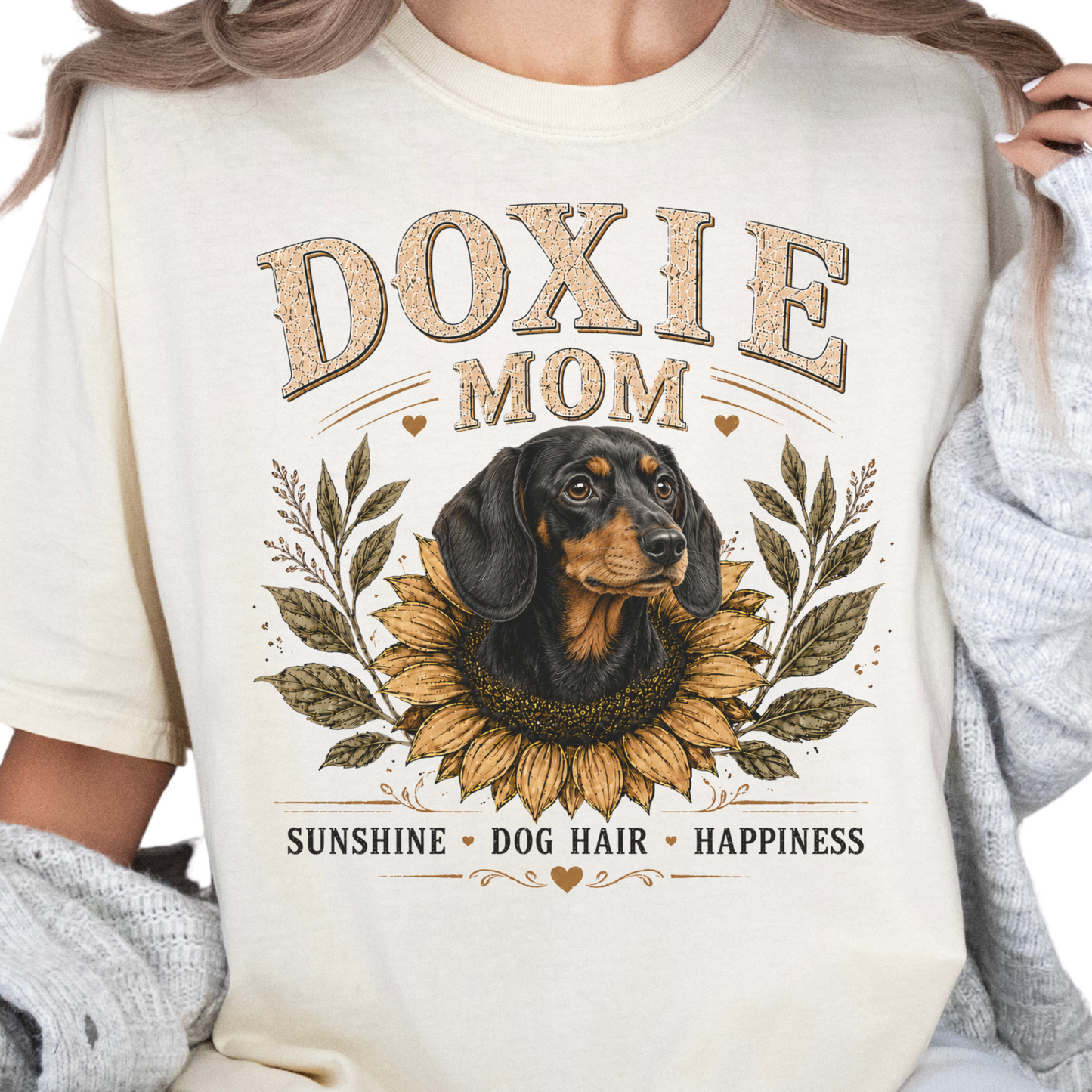 Black and Tan Dachshund Mom Shirt, Doxie Sunflower Tee, Vintage Dog Lover Gift