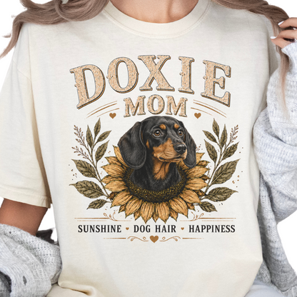 Black and Tan Dachshund Mom Shirt, Doxie Sunflower Tee, Vintage Dog Lover Gift