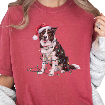 Christmas Border Collie Shirt, Christmas Lights Dog Tee, Christmas Dog Tee, Border Collie Mom Tshirt, Gift for Dog Lover, Border Collie
