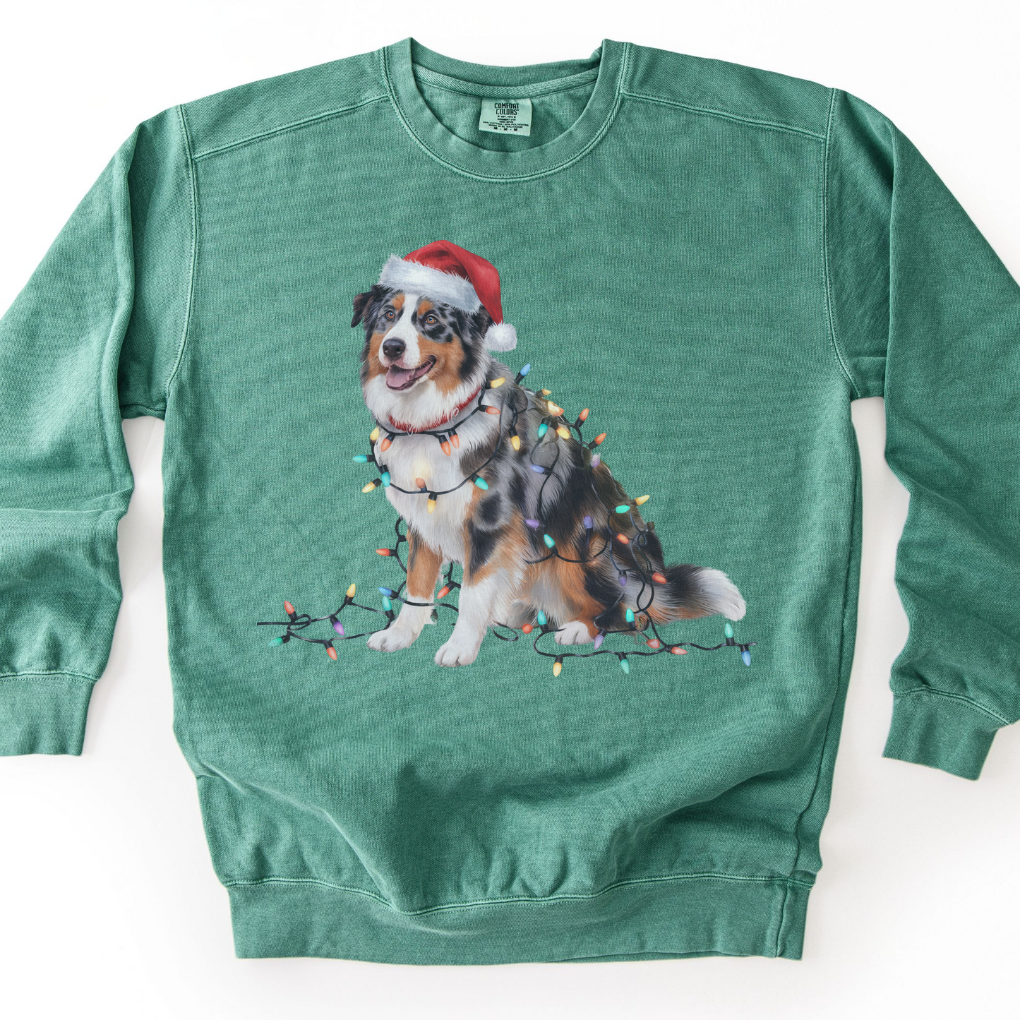 Australian Shepherd Christmas Lights Sweatshirt, Festive Dog Lover Apparel