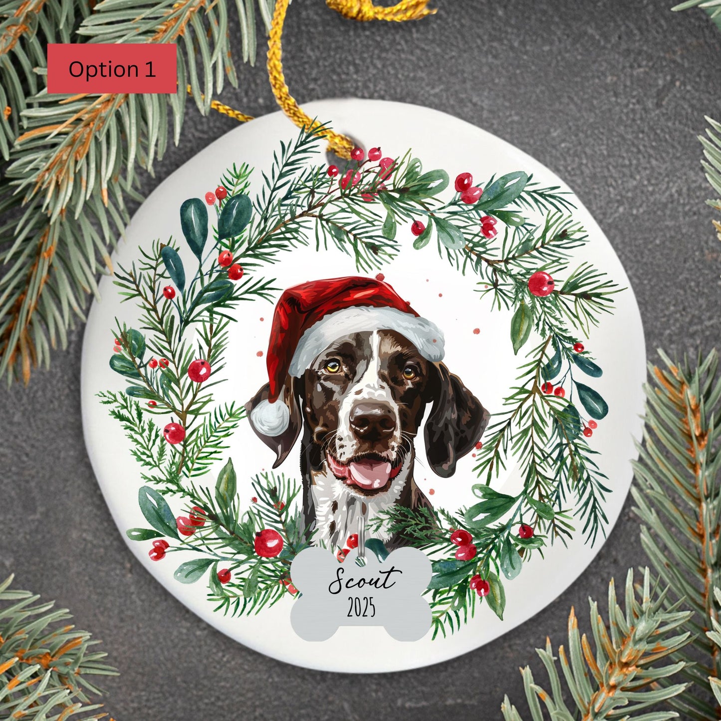 Personalized English Pointer Christmas Ornament