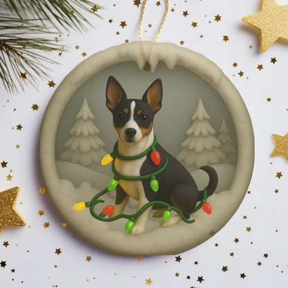 Personalized Rat Terrier Christmas Ornament, 3D Clay-Style Dog Keepsake with Lights