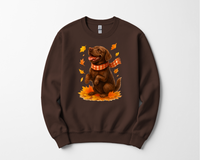 Load image into Gallery viewer, Chocolate Labrador Fall T-Shirt, Autumn Dog Sweatshirt, Pet Lover Gift, Cozy Canine Apparel, Chocolate Lab in Leaves
