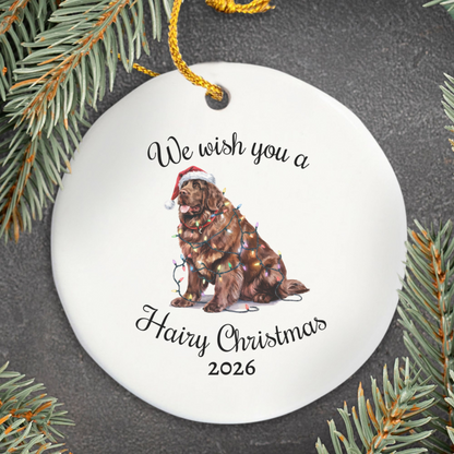 Christmas Brown Newfoundland Ornament, Christmas Lights Dog Keepsake