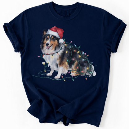 Shetland Sheepdog Christmas Lights Shirt, Festive Holiday Tee for Sheltie Lovers