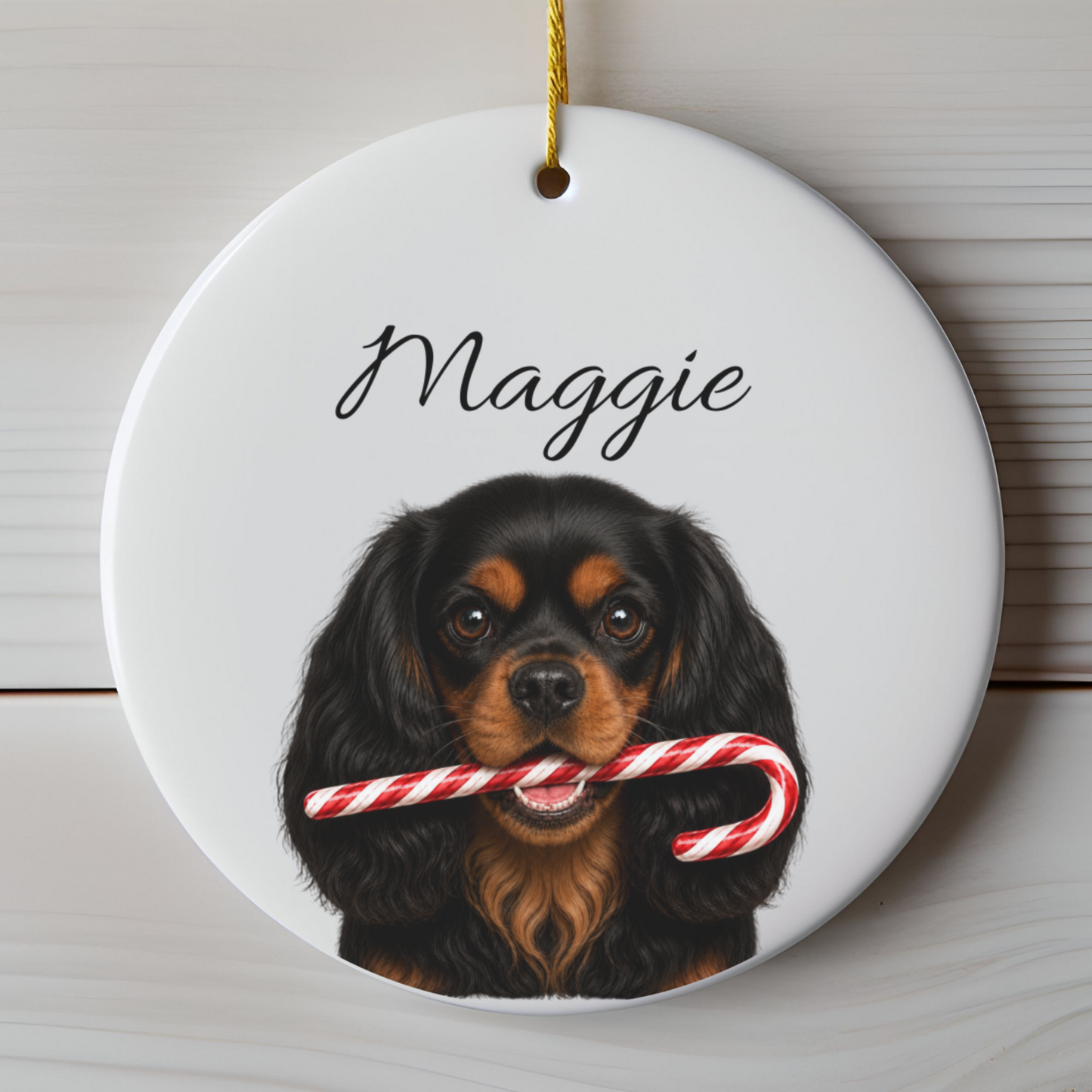 Personalized Black and Tan Cavalier Ornament, Custom Dog Name Christmas Ornament, Cavalier King Charles Gift