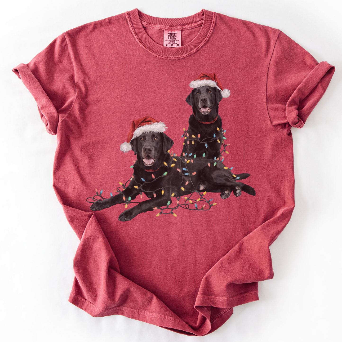 Festive Holiday Christmas Dog Shirt, Santa Hat Labrador Tee, Holiday Lights Dog Lovers Shirt, Christmas Gift for Dog Mom