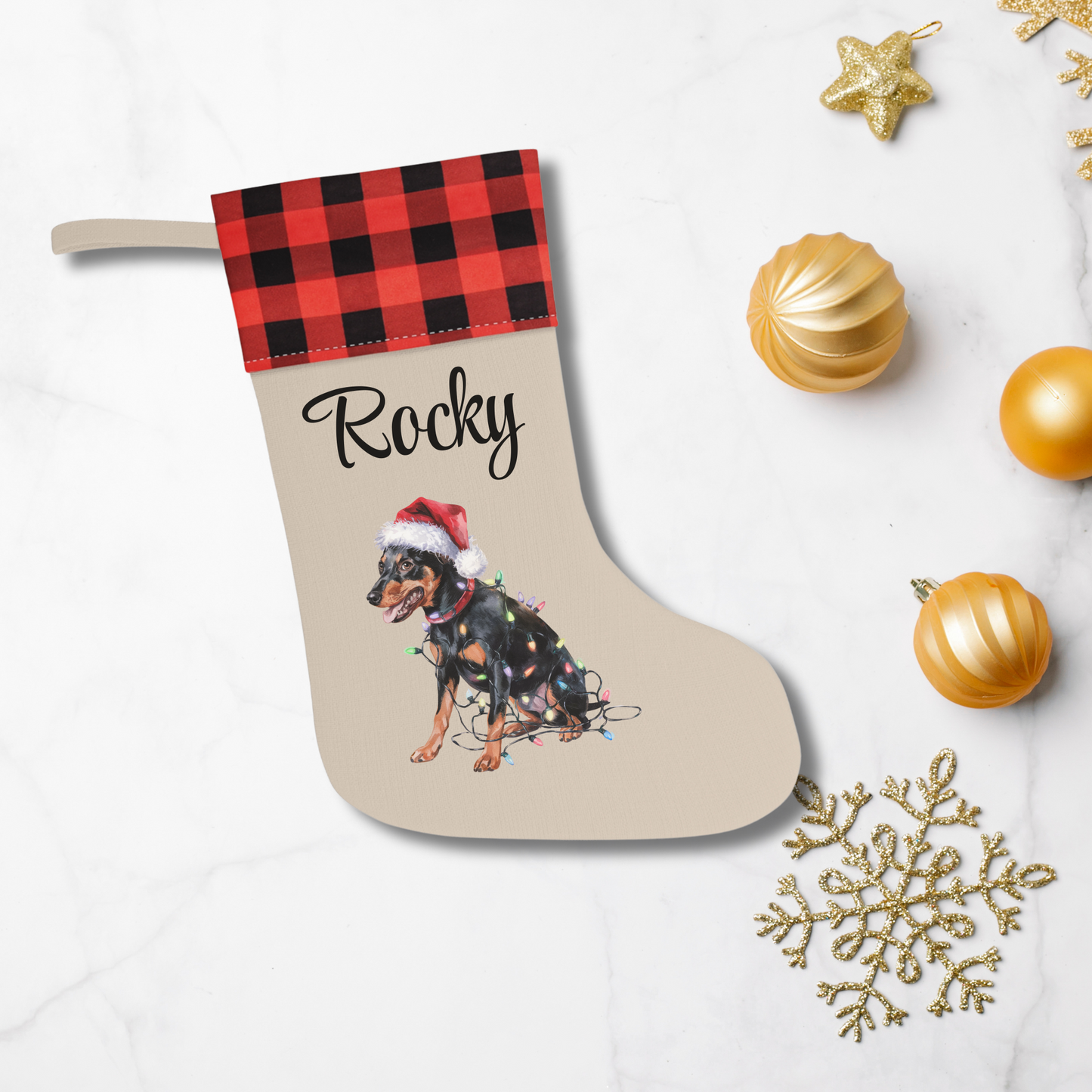 Personalized Miniature Pinscher Christmas Stocking, Holiday Decor Gift for Pet Lovers