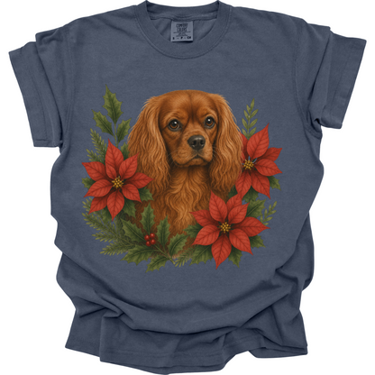 Ruby Cavalier Christmas Shirt, Poinsettia Dog Mom Holiday Tee
