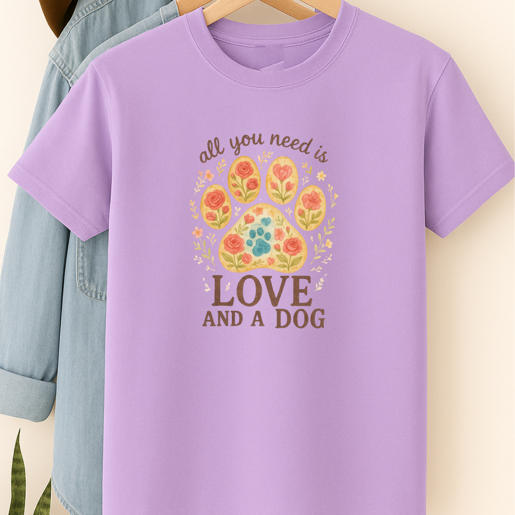 Love and a Dog Floral Paw Print T-Shirt – Sweet Gift for Dog Lovers & Pet Parents