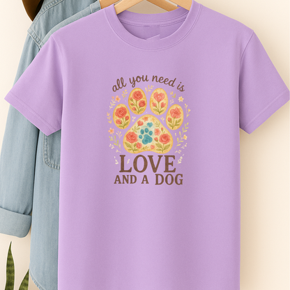 Love and a Dog Floral Paw Print T-Shirt – Sweet Gift for Dog Lovers & Pet Parents