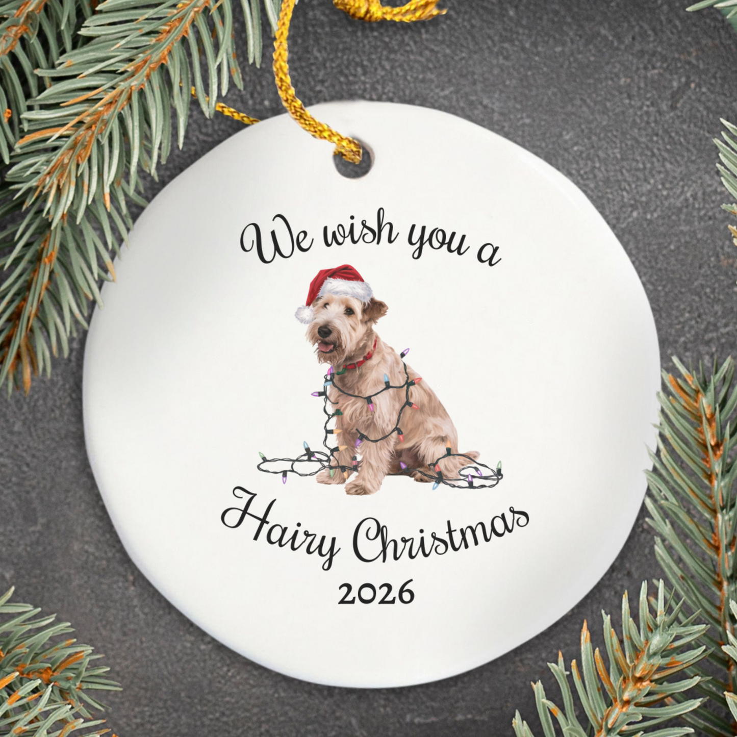 Christmas Soft Coated Wheaten Terrier Ornament, Christmas Lights Dog Keepsake