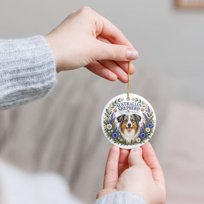 Australian Shepherd Ornament, Aussie Dog Lover Gift, Floral Breed Keepsake, Dog Mom Gift