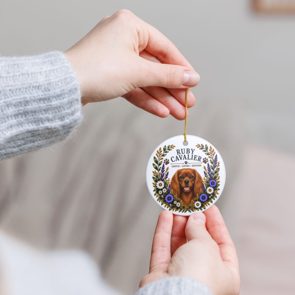 Ruby Cavalier Ornament, Cavalier King Charles Spaniel Gift, Ruby Cavalier Dog Mom Keepsake
