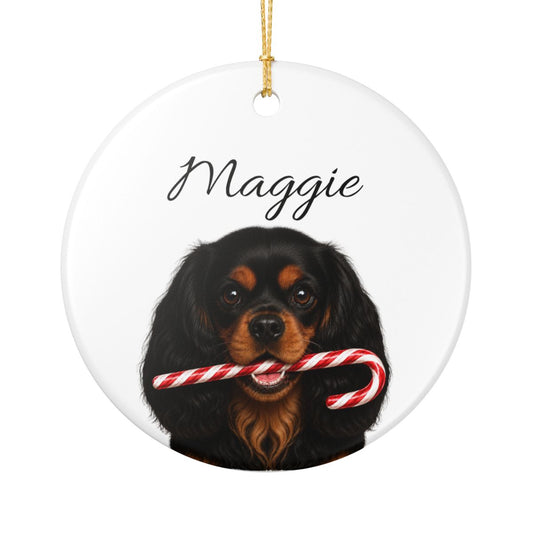 Personalized Black and Tan Cavalier Ornament, Custom Dog Name Christmas Ornament, Cavalier King Charles Gift