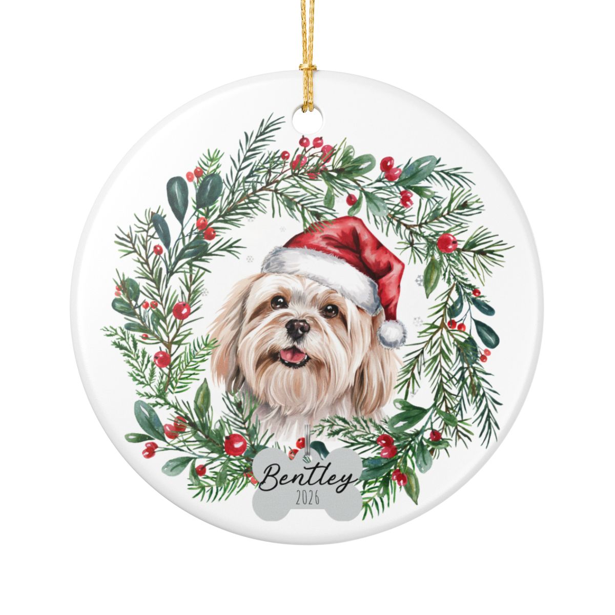 Personalized Lhasa Apso Christmas Ornament, Custom Dog Ornament, Holiday Pet Keepsake, Unique Pet Lover Gift, Cute Dog Tree Decor