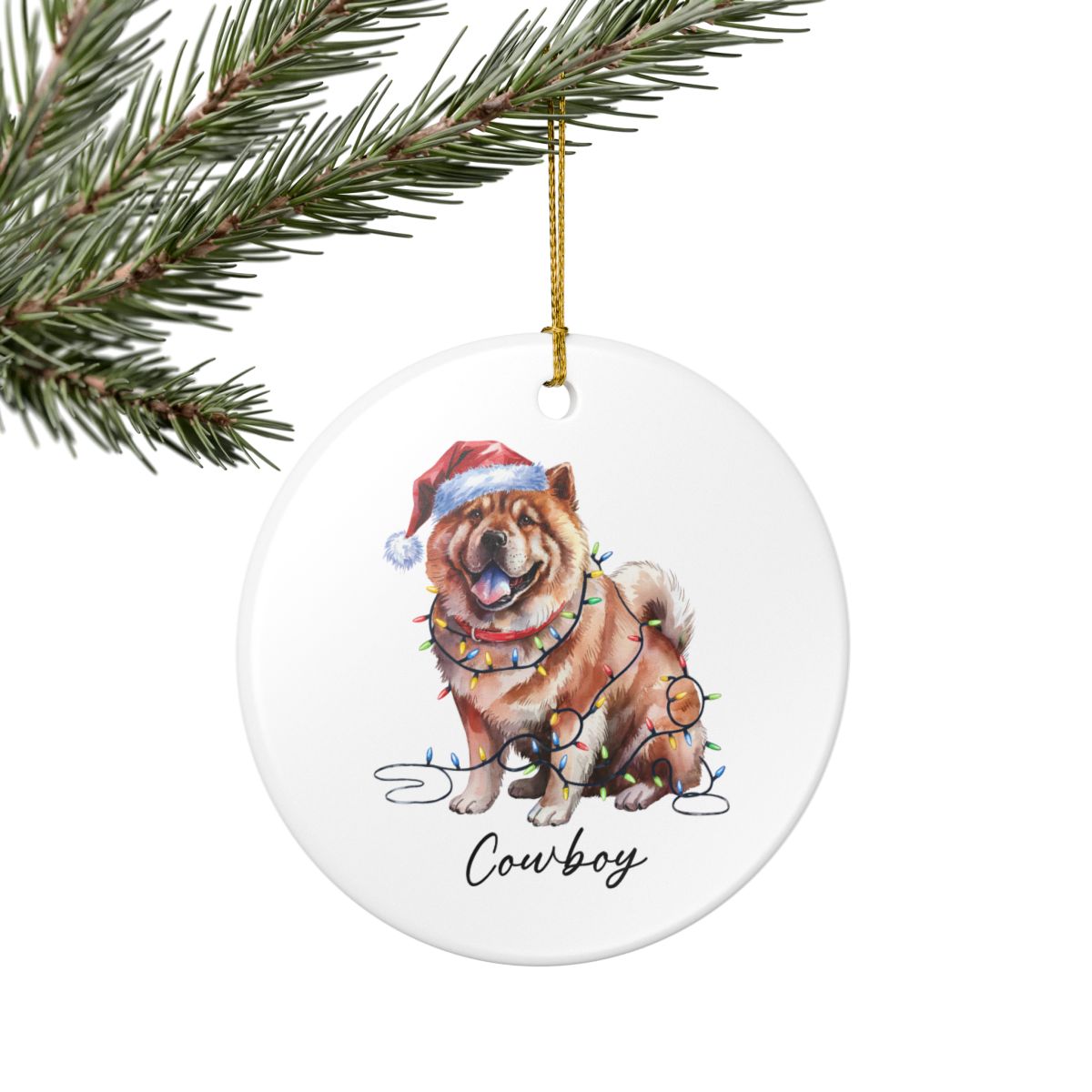 Personalized Chow Chow Christmas Ornament, Festive Dog Lights, Ceramic Holiday Keepsake
