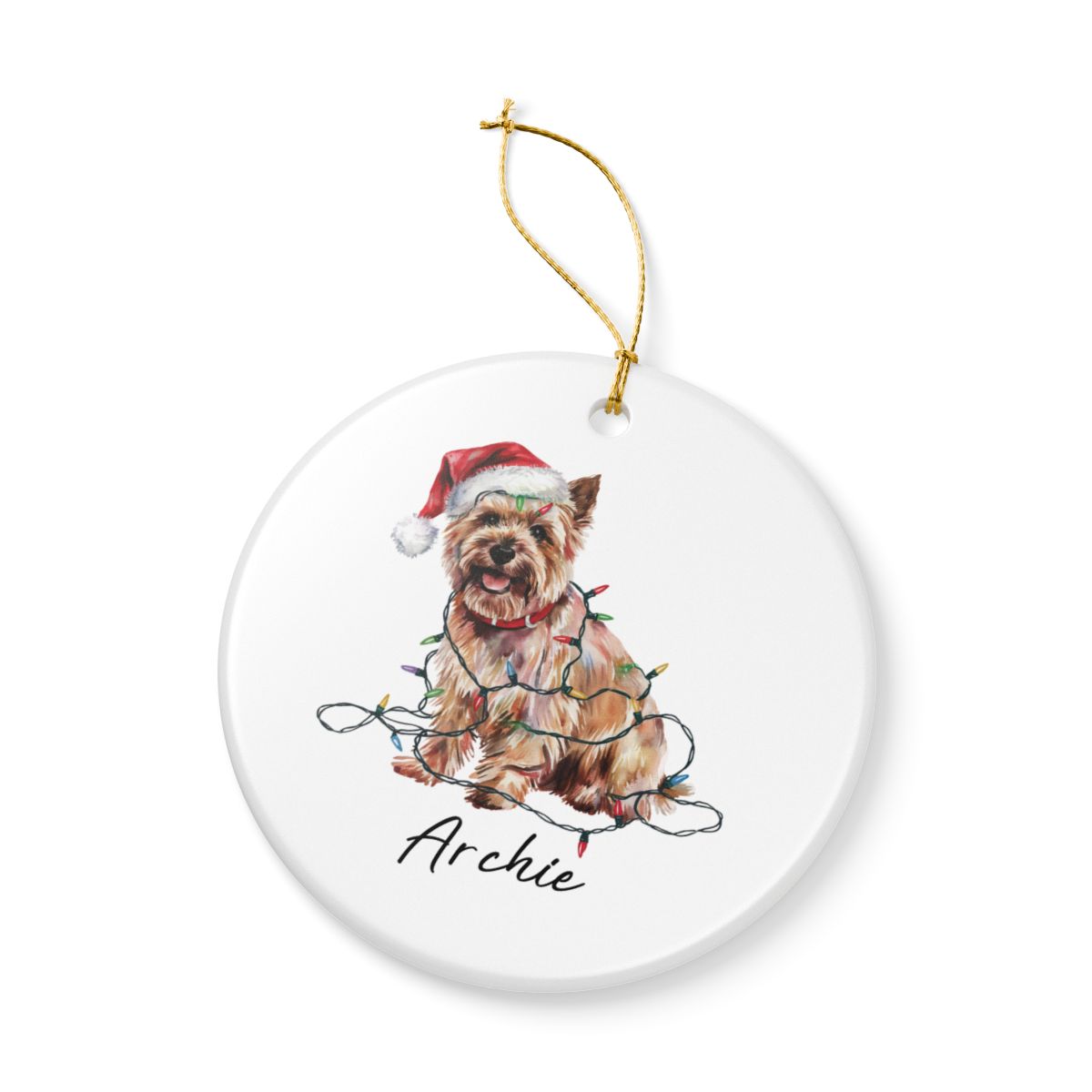 Personalized Cairn Terrier Christmas Ornament, Festive Dog Lights Keepsake, Ceramic Tree Decoration