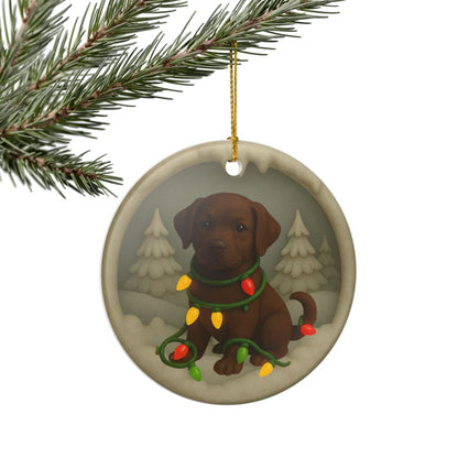Personalized Chocolate Lab Christmas Ornament, Custom Labrador Retriever with Holiday Lights Keepsake