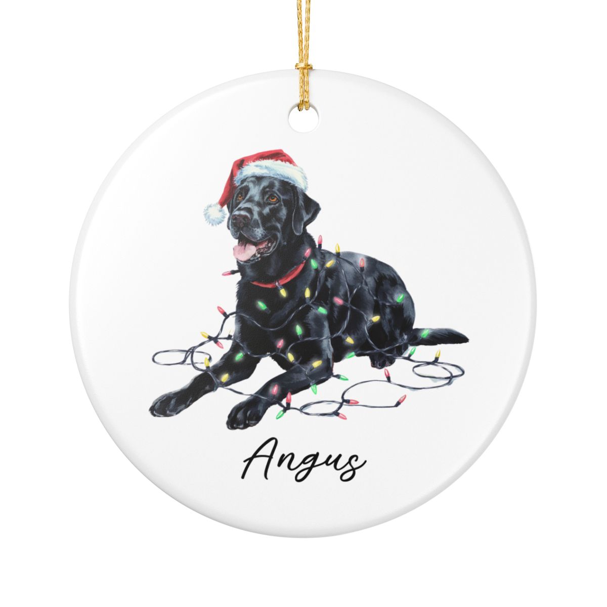 Personalized Black Labrador Christmas Ornament, Ceramic Dog Keepsake, Festive Lights Lab