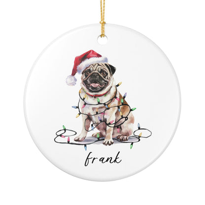 Pug Christmas Ornament, Personalized Tan Pug Keepsake