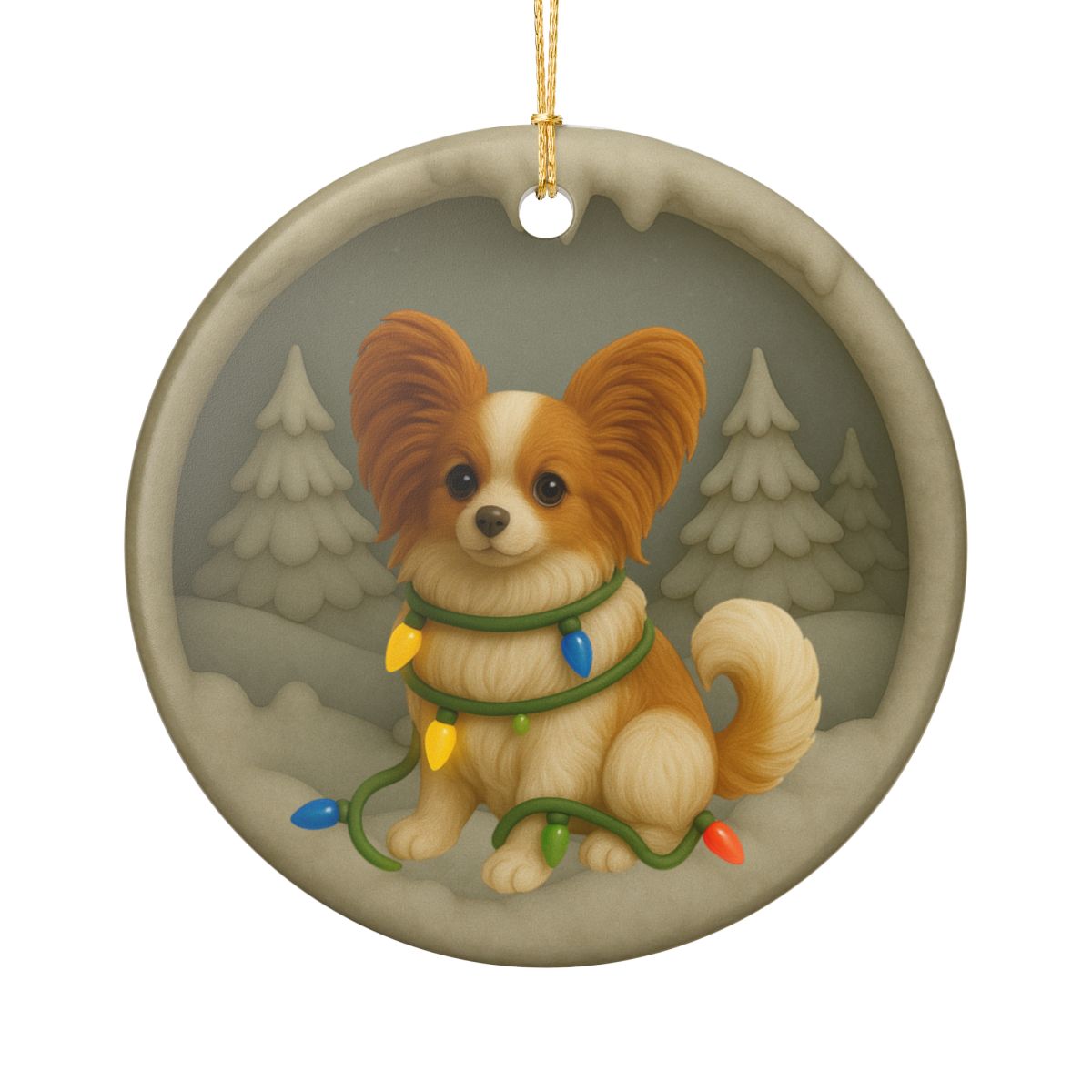 Personalized Papillon Christmas Ornament, 3D Clay-Style Dog Keepsake with Lights