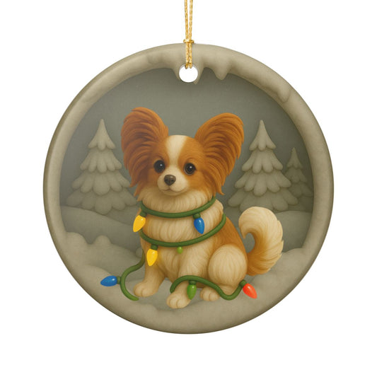 Personalized Papillon Christmas Ornament, 3D Clay-Style Dog Keepsake with Lights