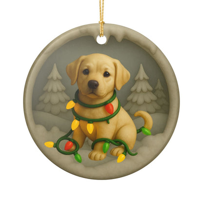 Personalized Yellow Lab Christmas Ornament, Custom Labrador Retriever with Holiday Lights Keepsake