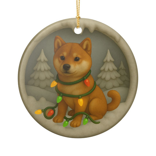 Personalized Red Shiba Inu Christmas Ornament, 3D Clay-Style Dog Keepsake with Lights