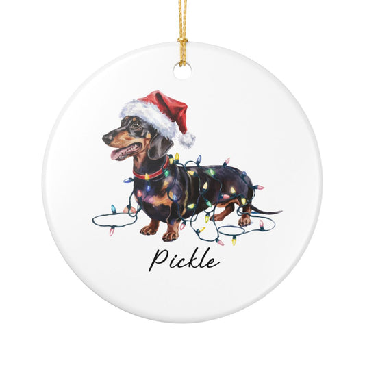 Personalized Black & Tan Dachshund Ornament, Dog Christmas Ornament, Custom Pet Name Holiday Decor Gift